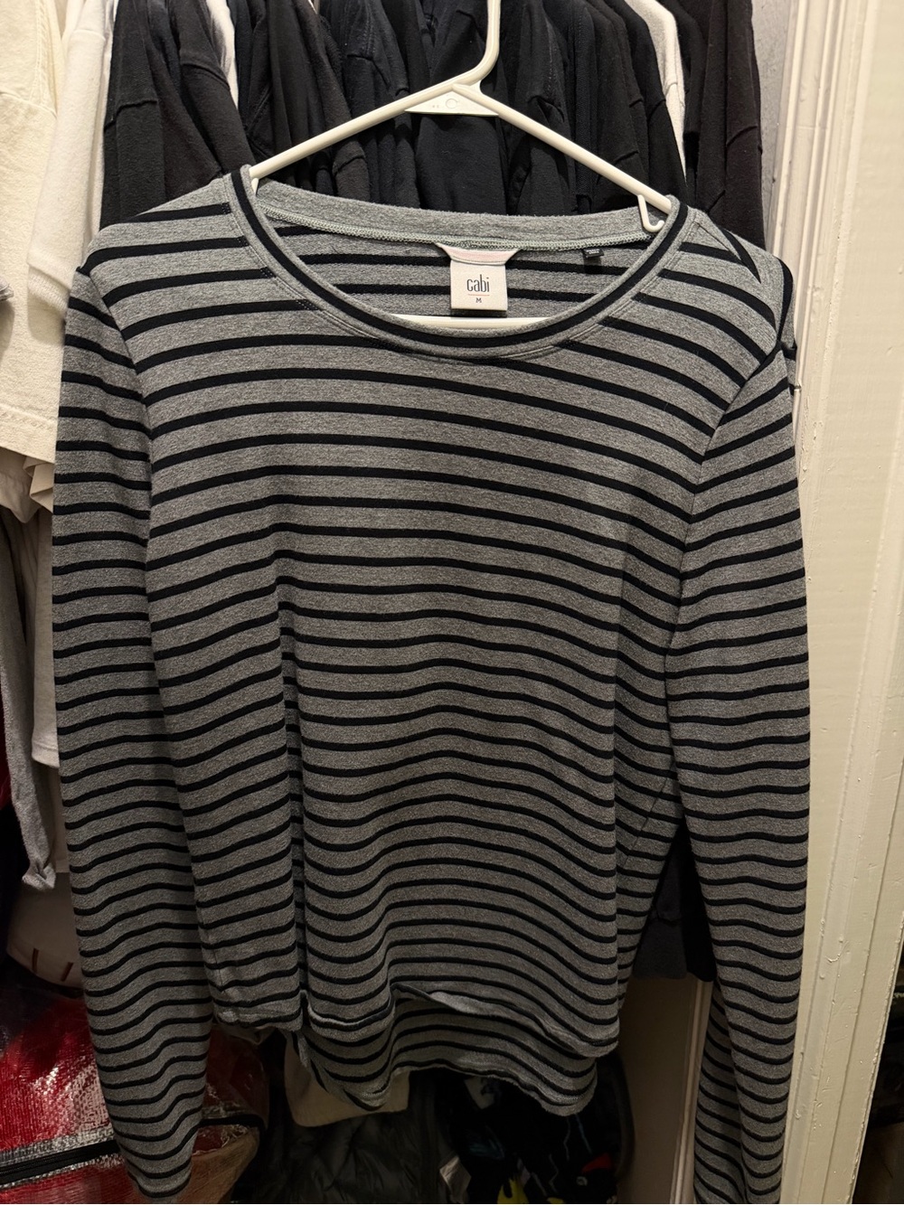 CAbi Men’s Crewneck Striped Sweater - Gray & Black